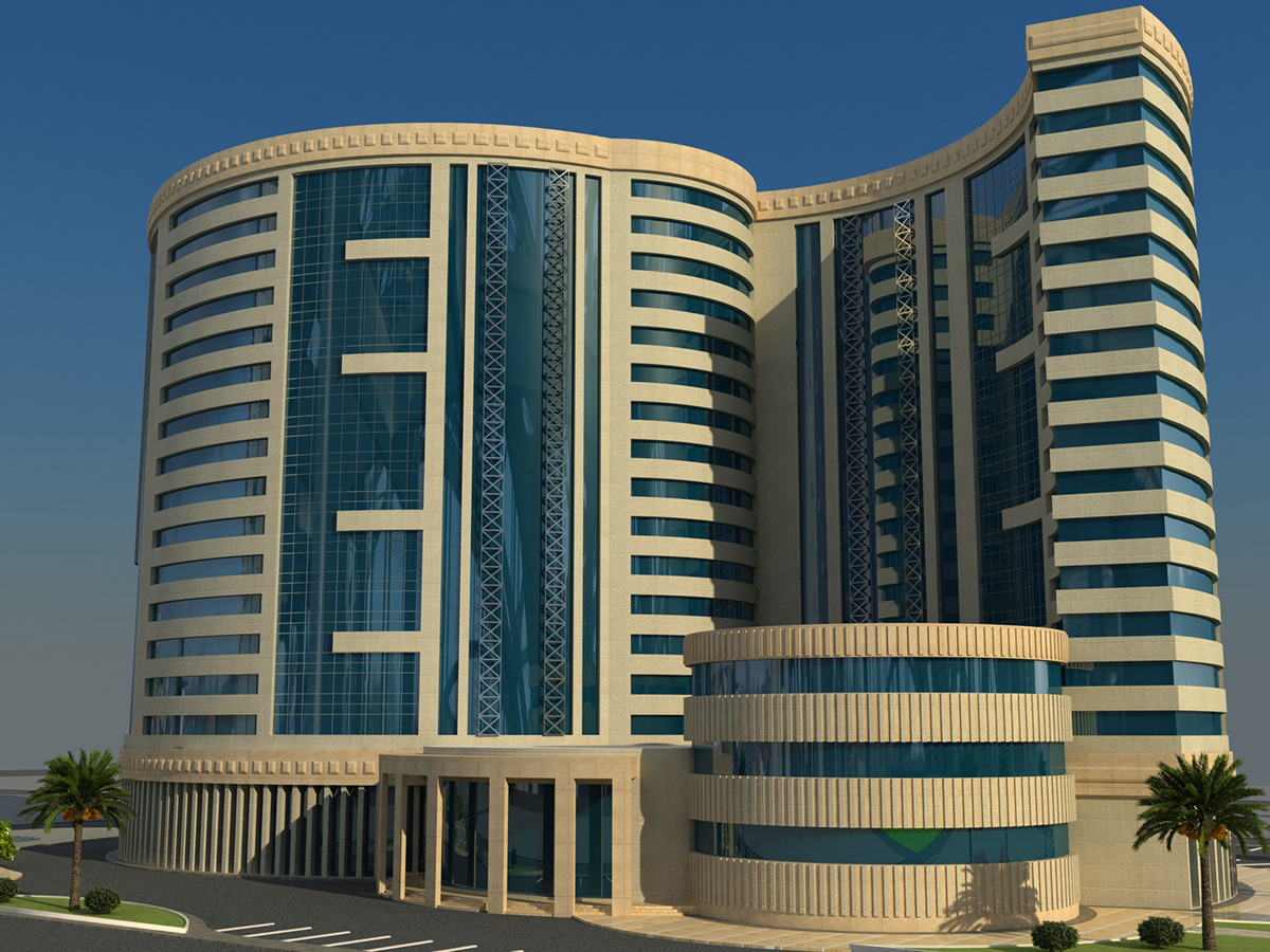 hotel 3D MAX Architectural Visualisation vray relastic Saudi arabic exteriro Day Elevation modern glass vis arch