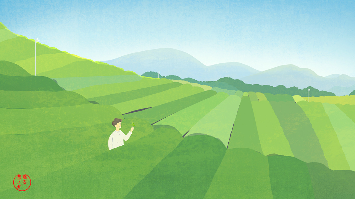 ad design graphic green ILLUSTRATION  japan Landscape leaf people tea