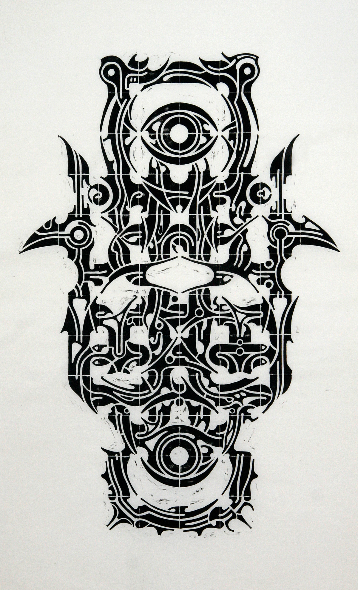 lino linoleum linocut woodcut paper japanese print printmaking estampe primal tattoo tribal