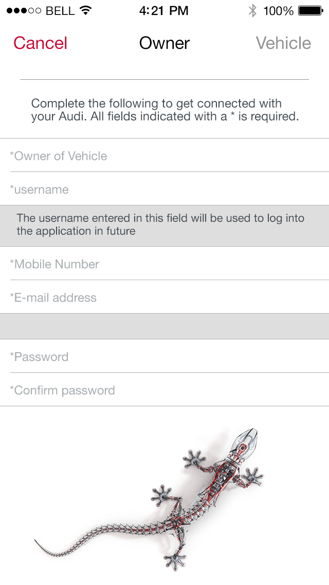 Audi myAudi security automotive   get connected Vehicle car ux UI apps ios ios7 iphone 5s