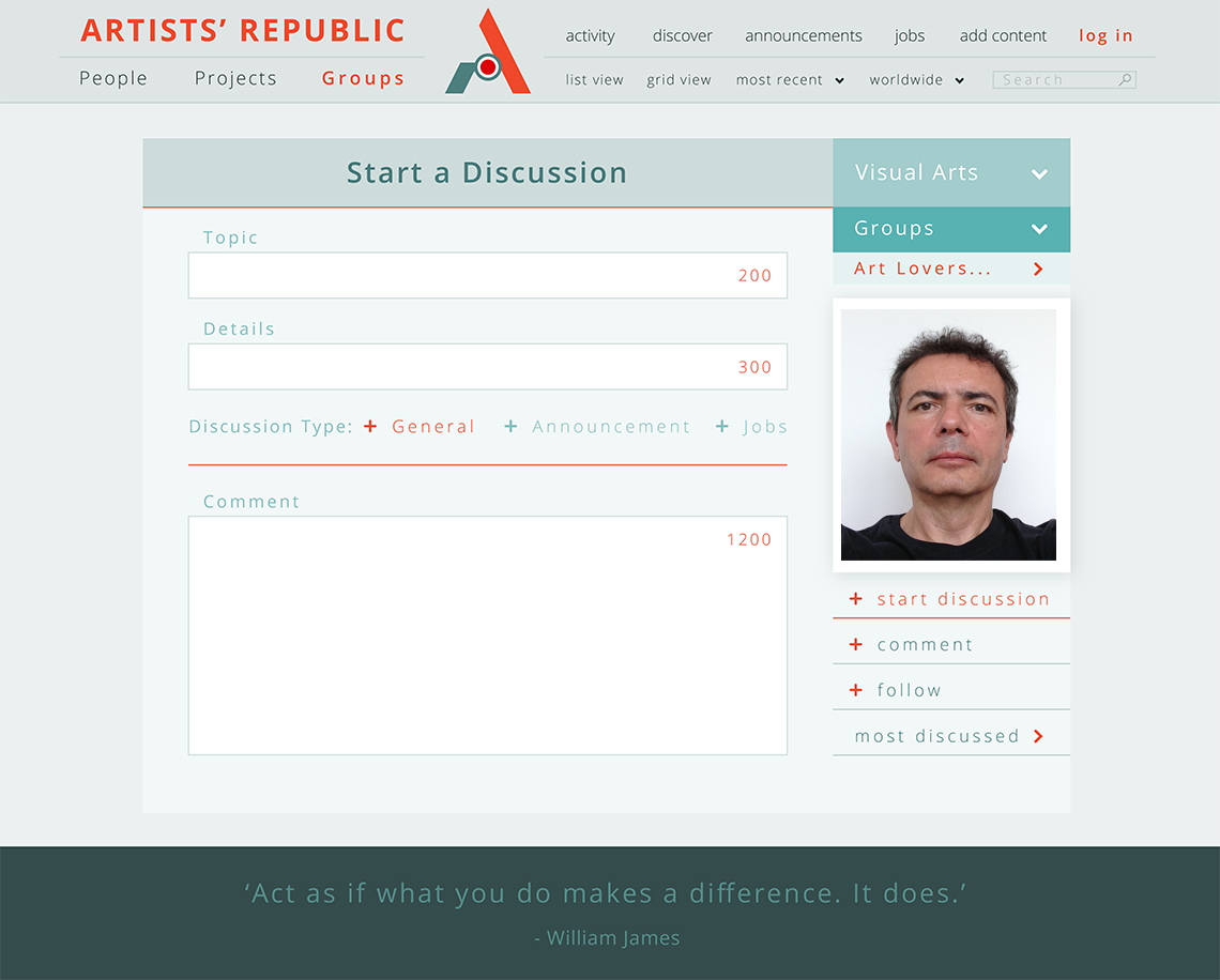 Artists' Republic interface design web pages