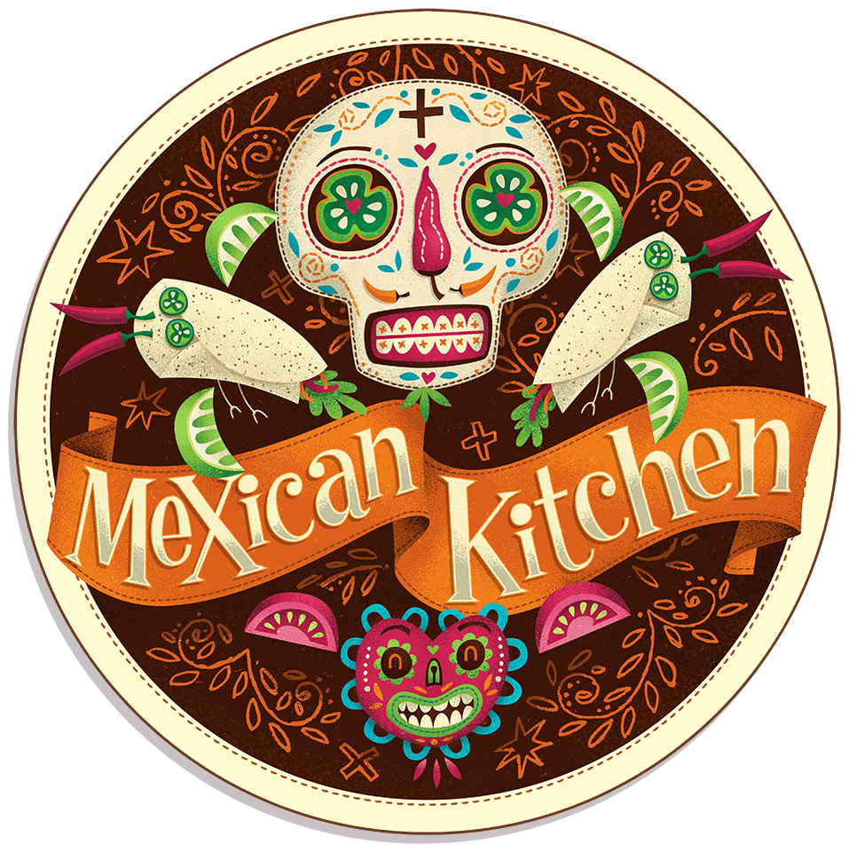 day of the dead dia de los muertos Mexican skulls illustrated Food  Burrito skeleton birds menu