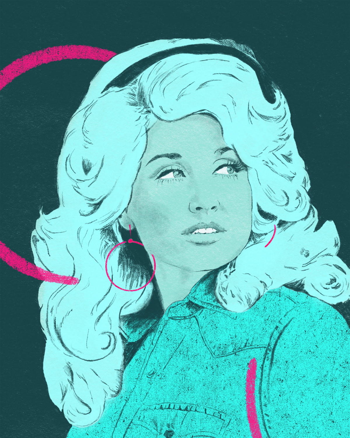 Digital portrait illustration of Dolly Parton