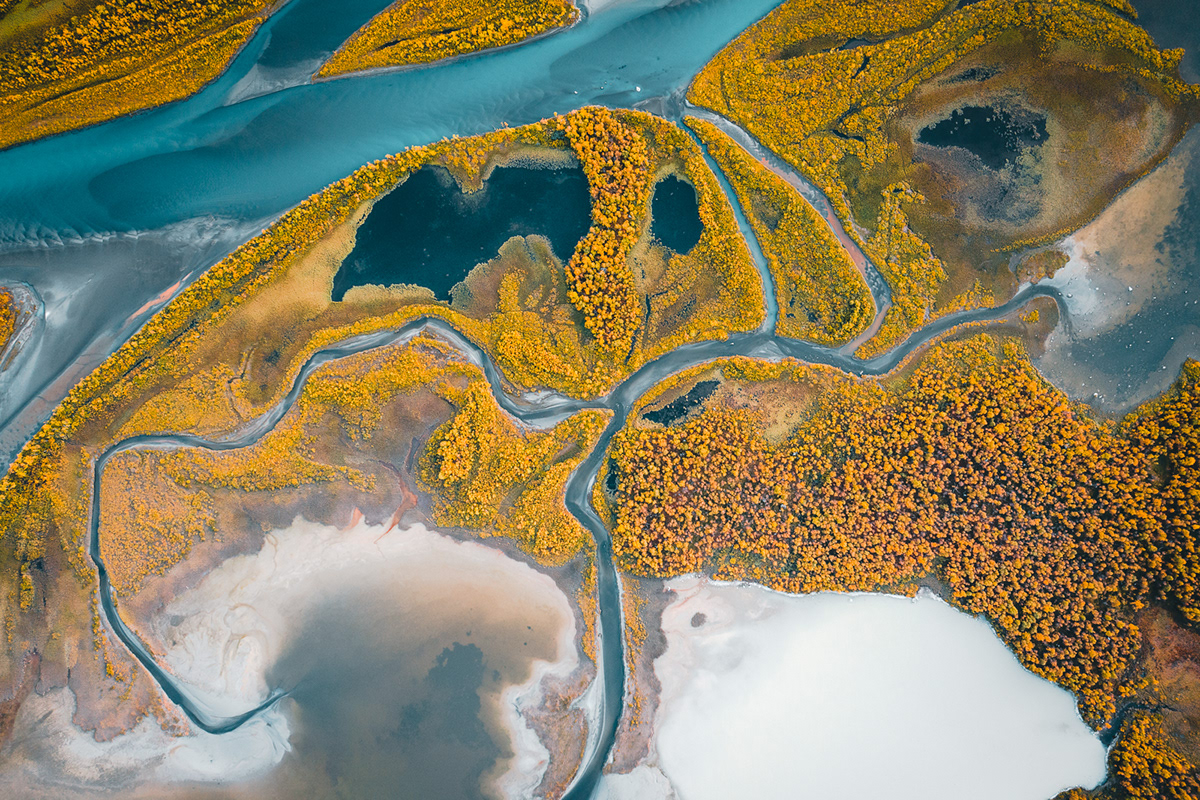 Lapland Arctic autumn Photography  Aerial drone Nature Landscape Sweden