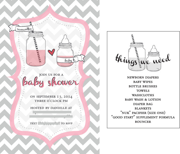 Baby Shower invite Invitation pink grey Chevron mason jar cute
