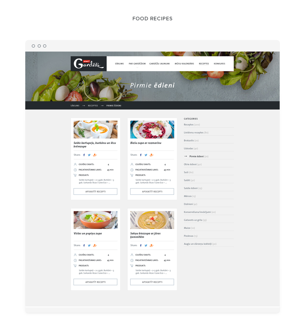 Website Food  gourmet clean simple Interface modern multiple typefaces Latvia Baltic