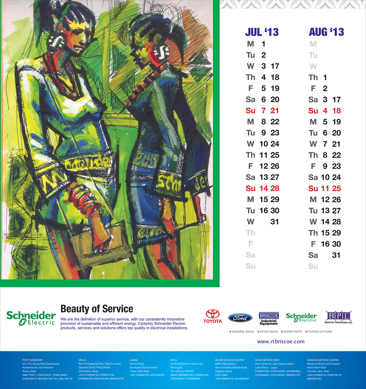 art work african story service colours Unique Cars toyota Ford 2013 calendar nigerian