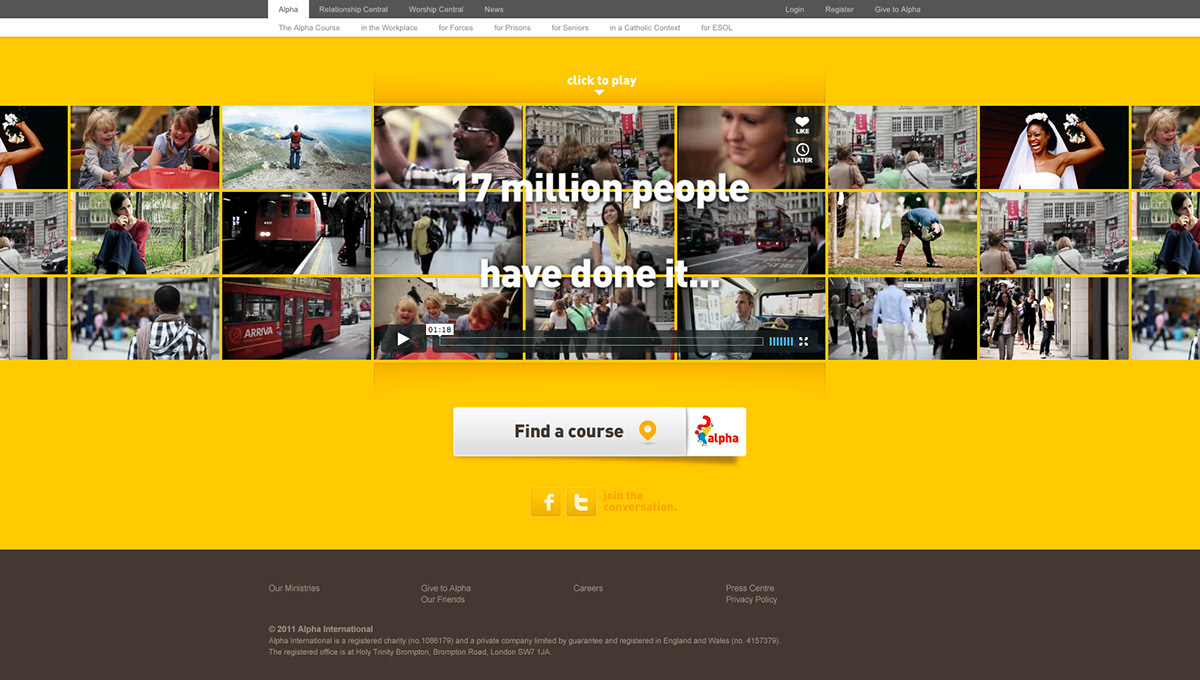 Alpha  web design landing page yellow nudds samuel nudds design home page alpha international church