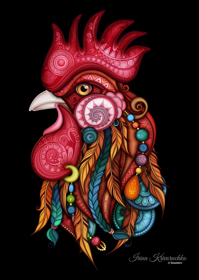 Rooster Horoscope symbol 2017 chiken bird cock zodiac calendar print chinese new year