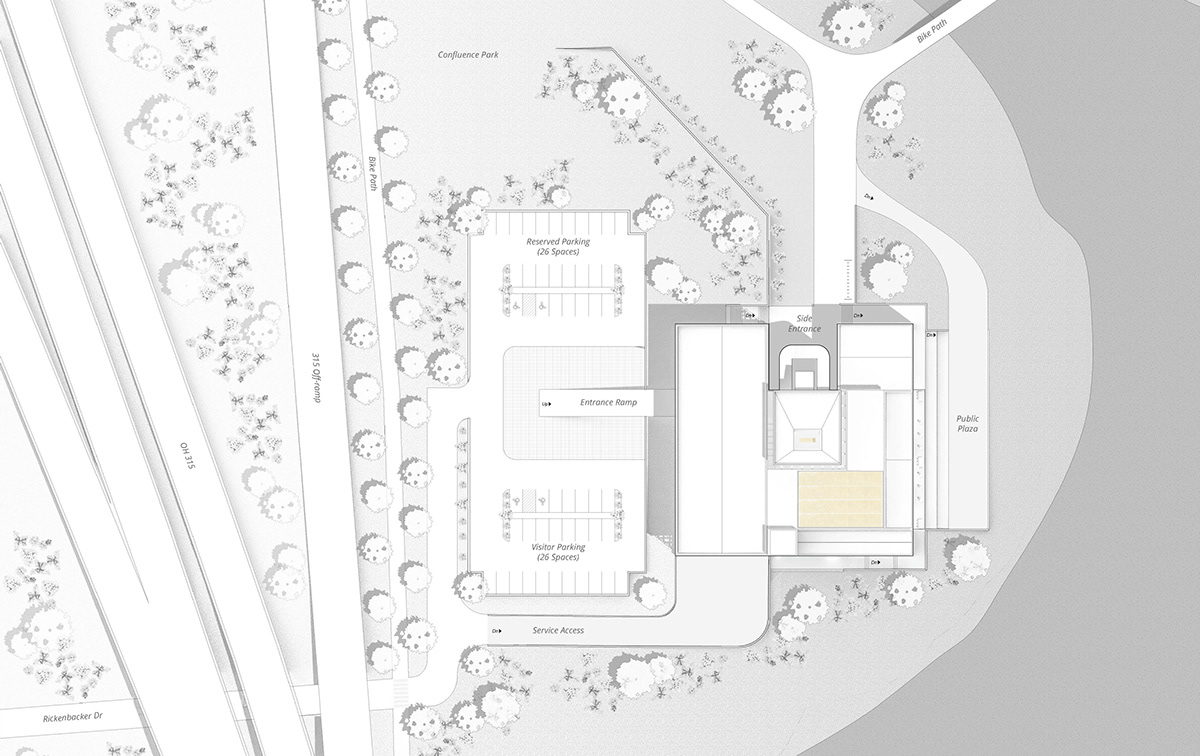 Site plan of the proposed Scioto River confluence distillery.