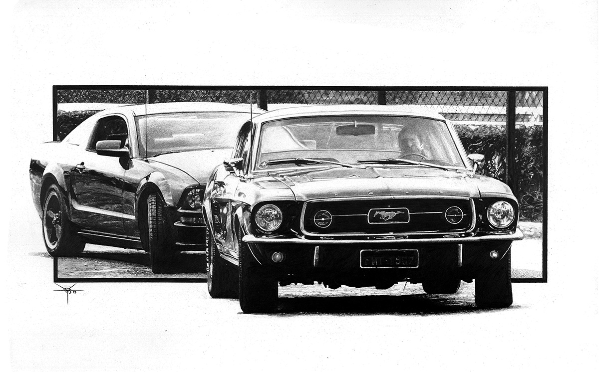 car  graphite pencil american muscle Cars Classic modern