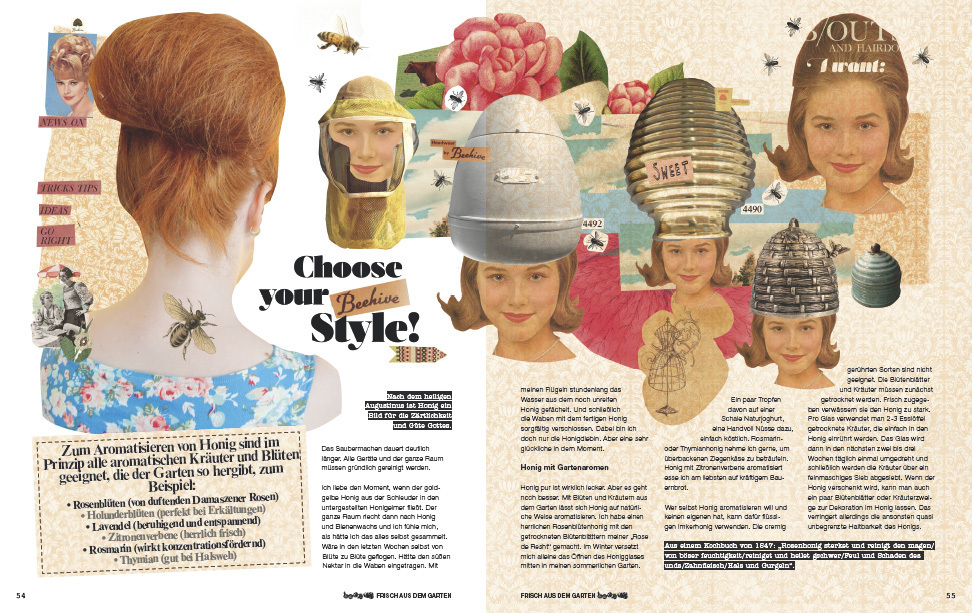 garden beehive bee illustrated column Mag Illustration collage Beekeeper honey Food  nutrition Health vegetarism