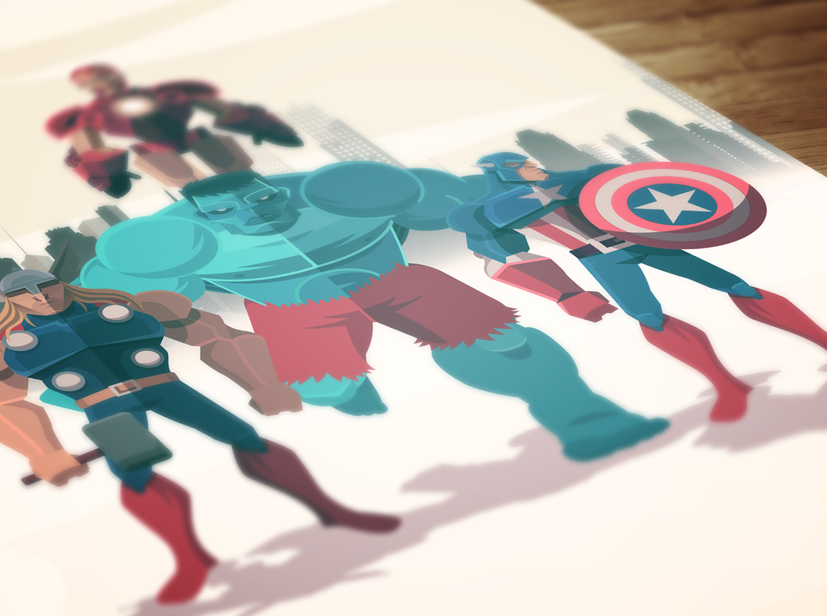 Avengers iron man ironman Thor captain america Hulk Low Poly polygon minimal comic color movie