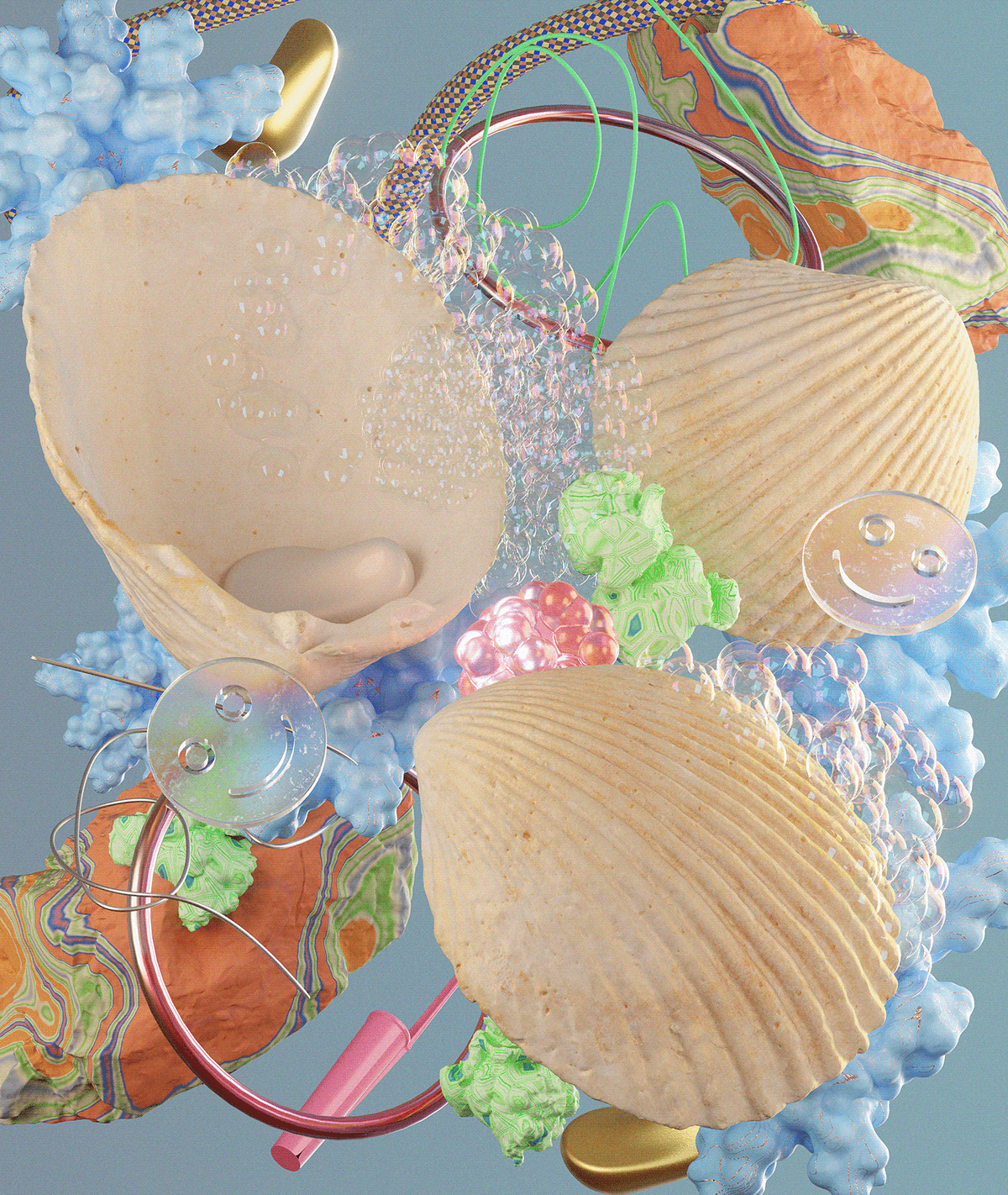 digital illustration 3D underwater octopus jellyfish арт