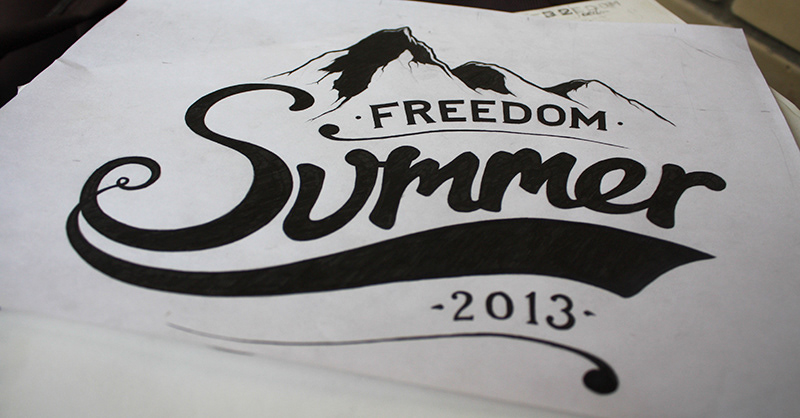 summer freedom poster lettering letters vintage texture sketch Marker brush ink