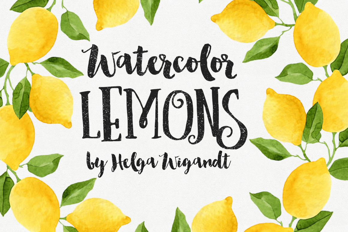 watercolor lemons lemon ILLUSTRATION  Fruit botanical green leaves pattern