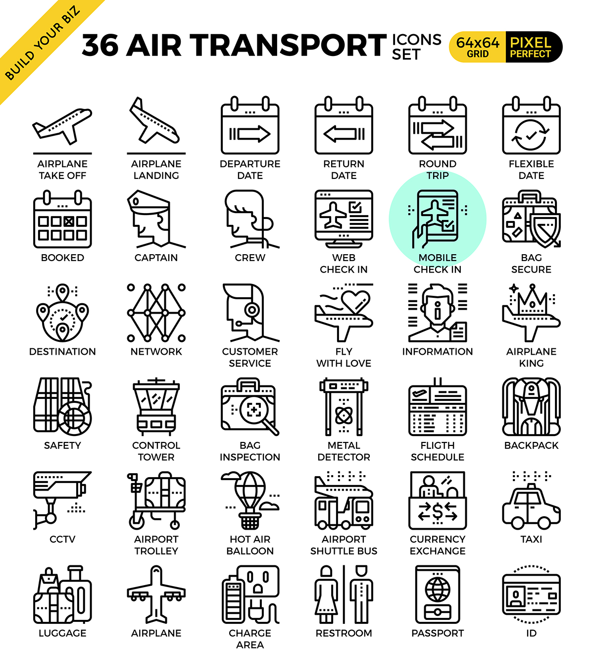 Icon set Collection air airport Transport Travel airplane Passport Web Website