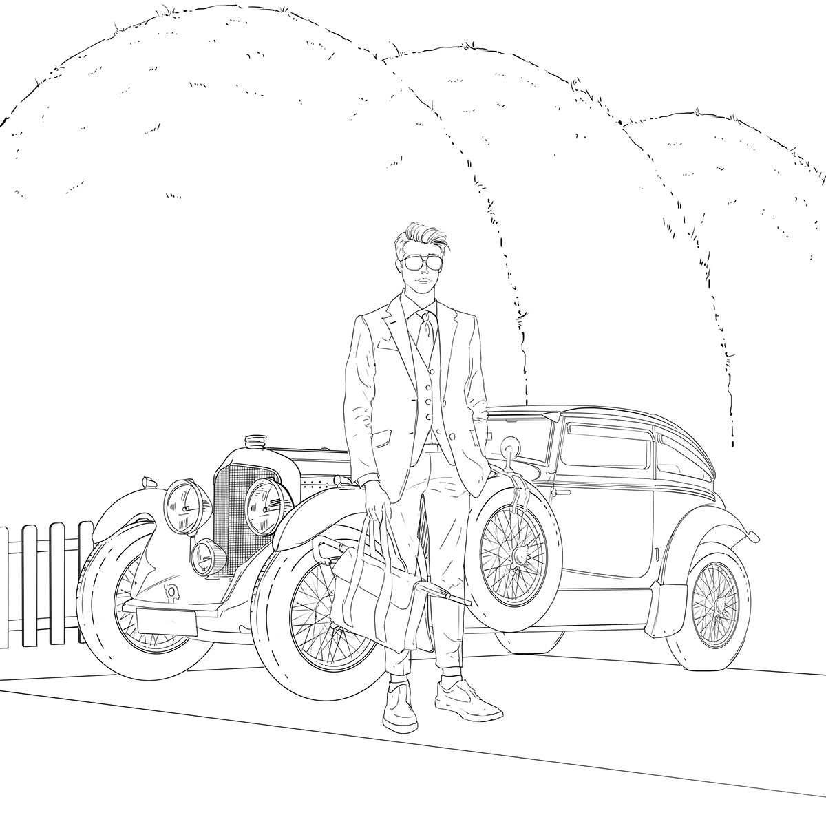 2D art bentley classic car digital illustration editorial FERRARI Magazine Cover Magazine design Porsche