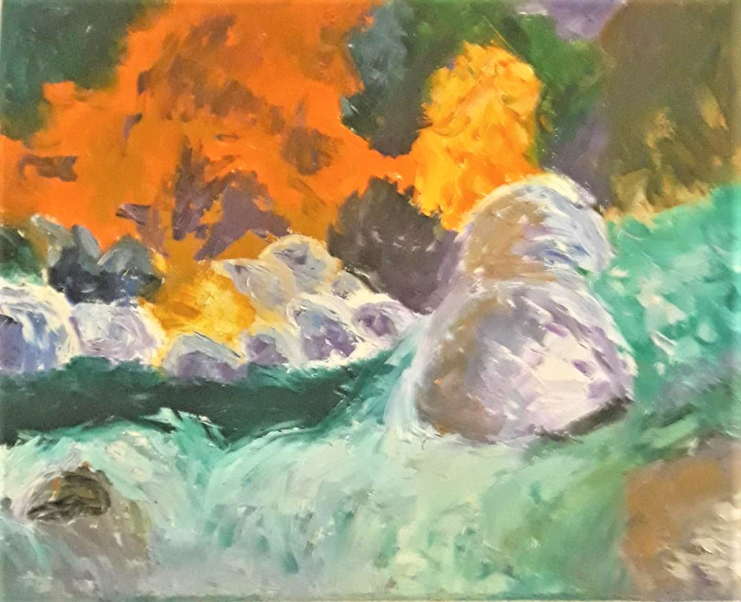 painting of a waterfall Pallet knife painting