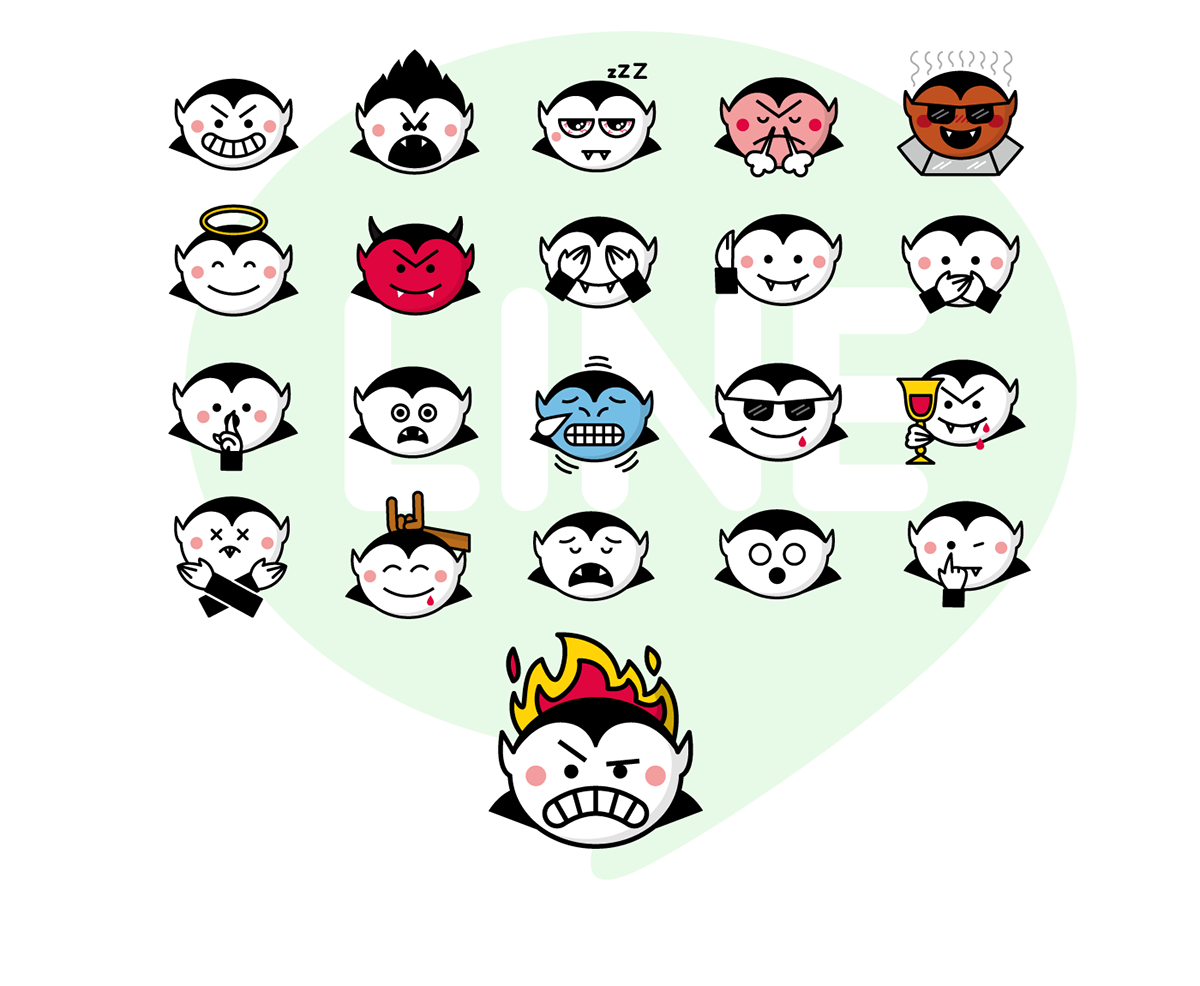 Diferentes Emojis de Dráculas para el Pack de Expresiones de Line
