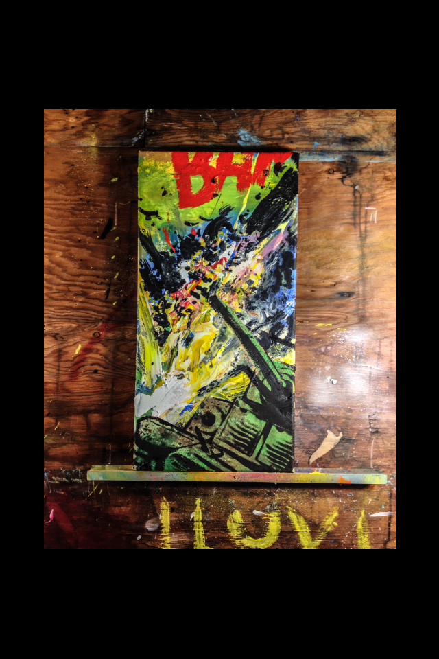 Tank action lichtenstein popart Expression abstract BANG army usarmy miltary explosion comicbook yellow green awesome