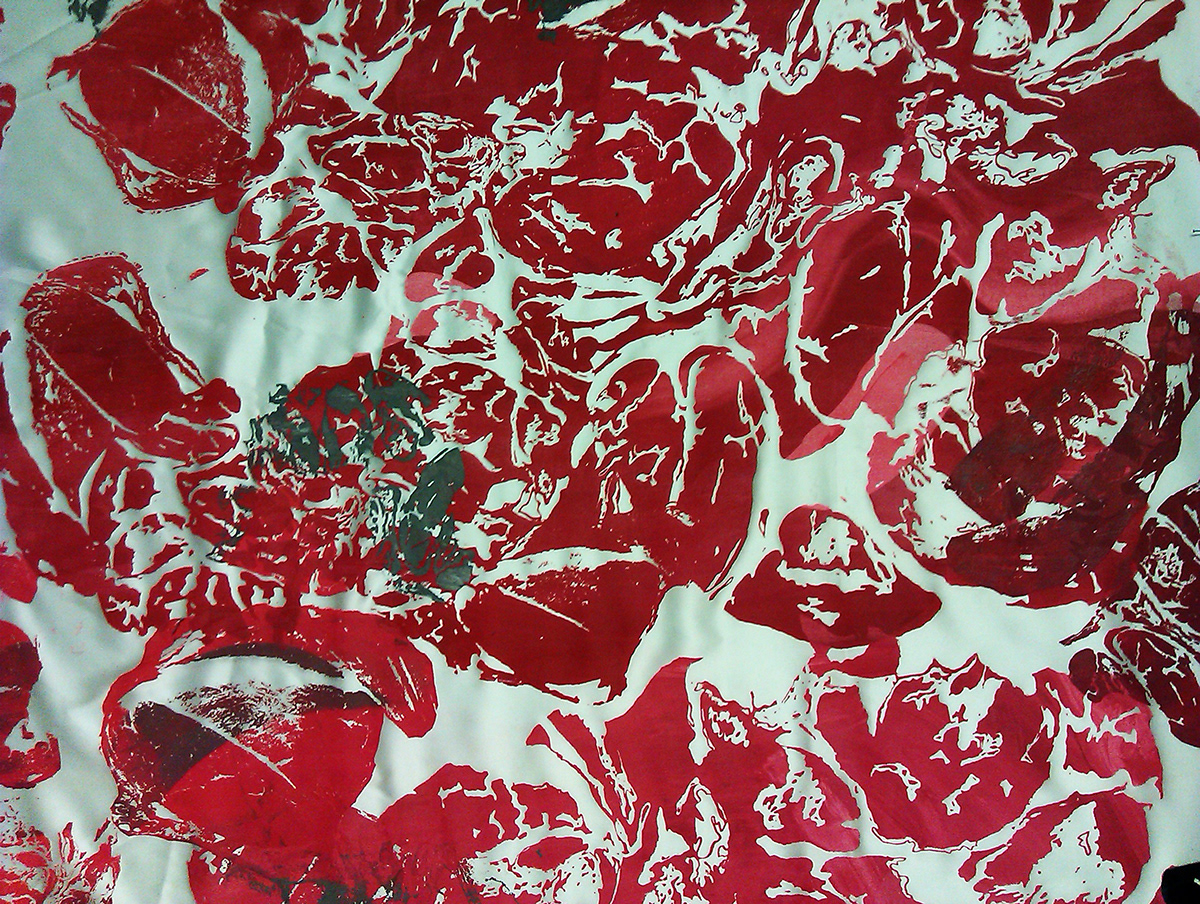 meat print  hand printed silk print