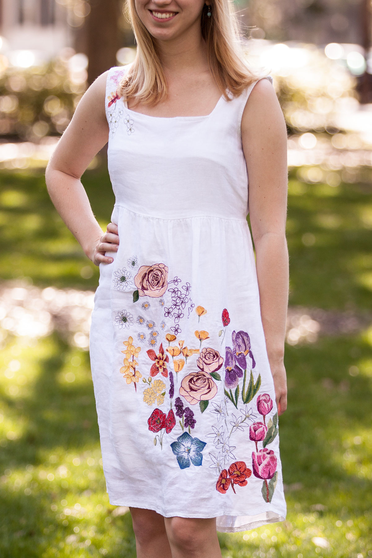 Flowers Provence france Embroidery Free motion dress linen