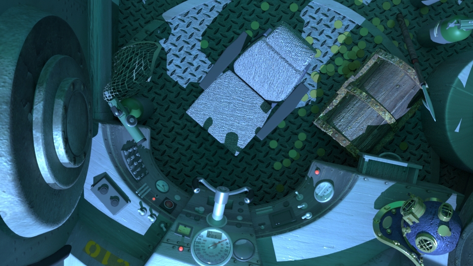 CGI Maya 3D underwater submarine treasure cockpit