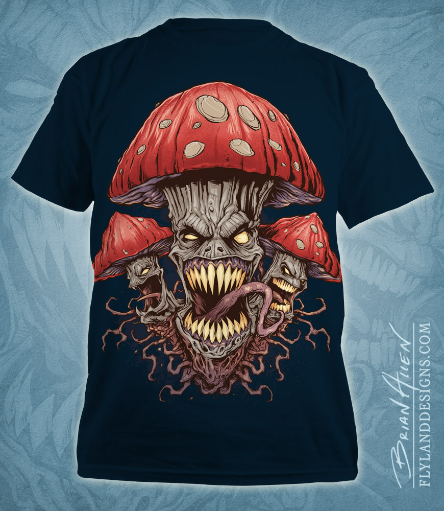 mushroom evil wild crazy metal zombie Mushrooms t-shirt design
