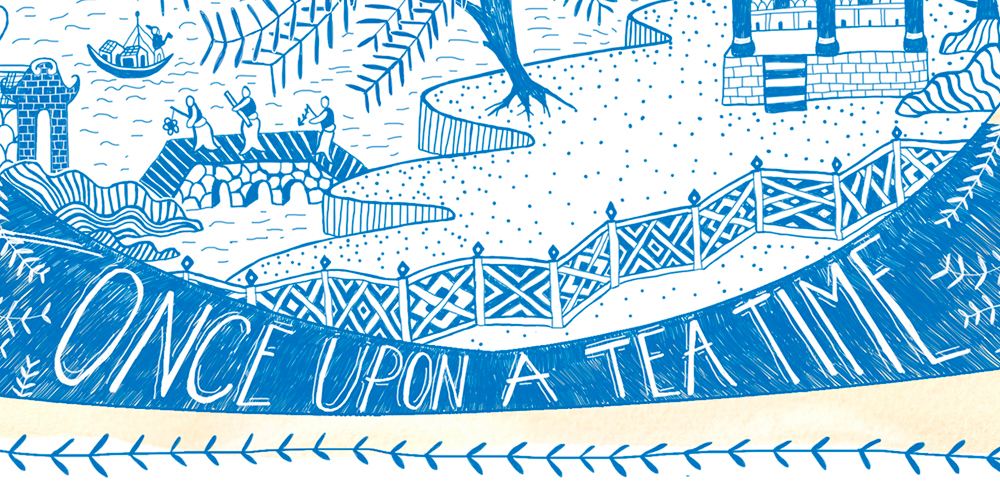 TEA LEAVES READING JOURNAL COVER Journal cover proposal inspired ILLUSTRATION  teatime willowpattern blueandwhite teahistory