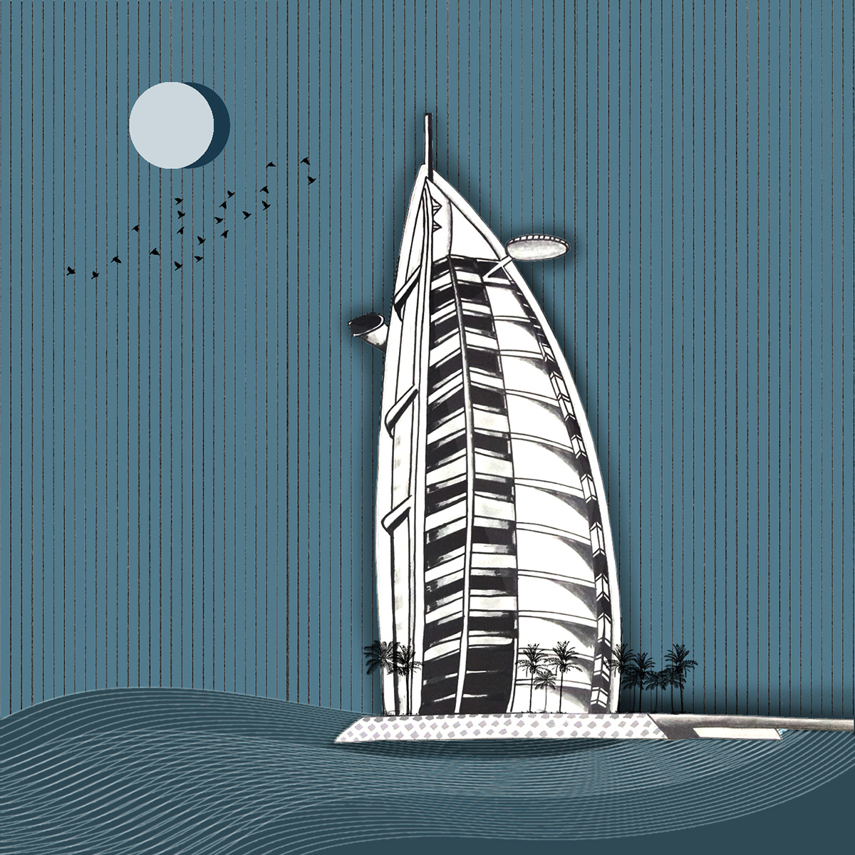 ILLUSTRATION  architecture visualization exterior visual identity Burj Al arab digital illustration tom wright dubai highrise