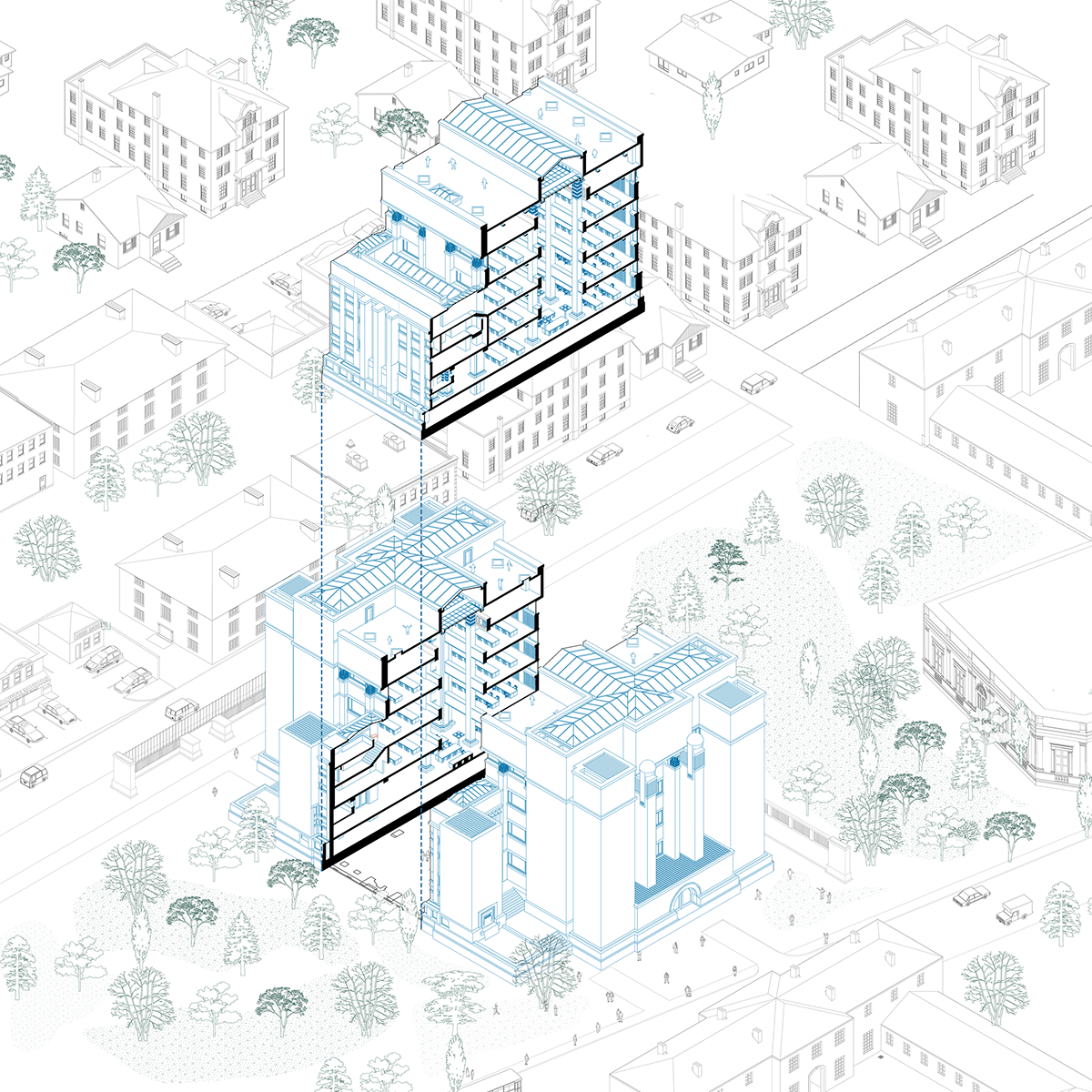 architecture archviz axonometric Digital Art  Drawing  ilustracion Render sketch vector visualization