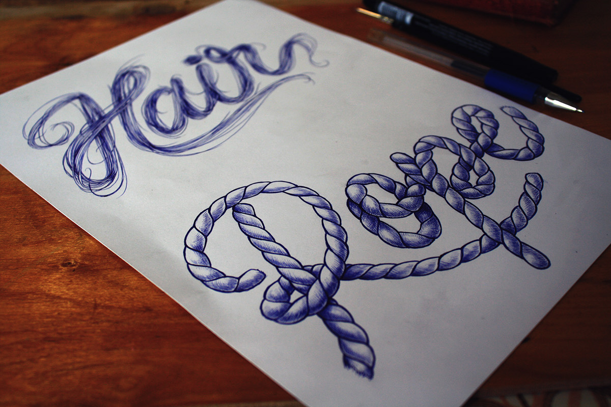 Love rope hair Fall lettering letter monogram
