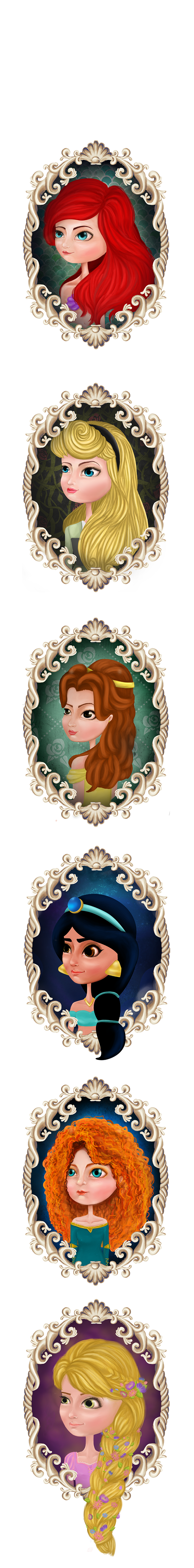 Disney Princess Jasmine ARIEL rapunzel mérida aurora Belle disney digital painting Princess gif process wip Manila Fan Art