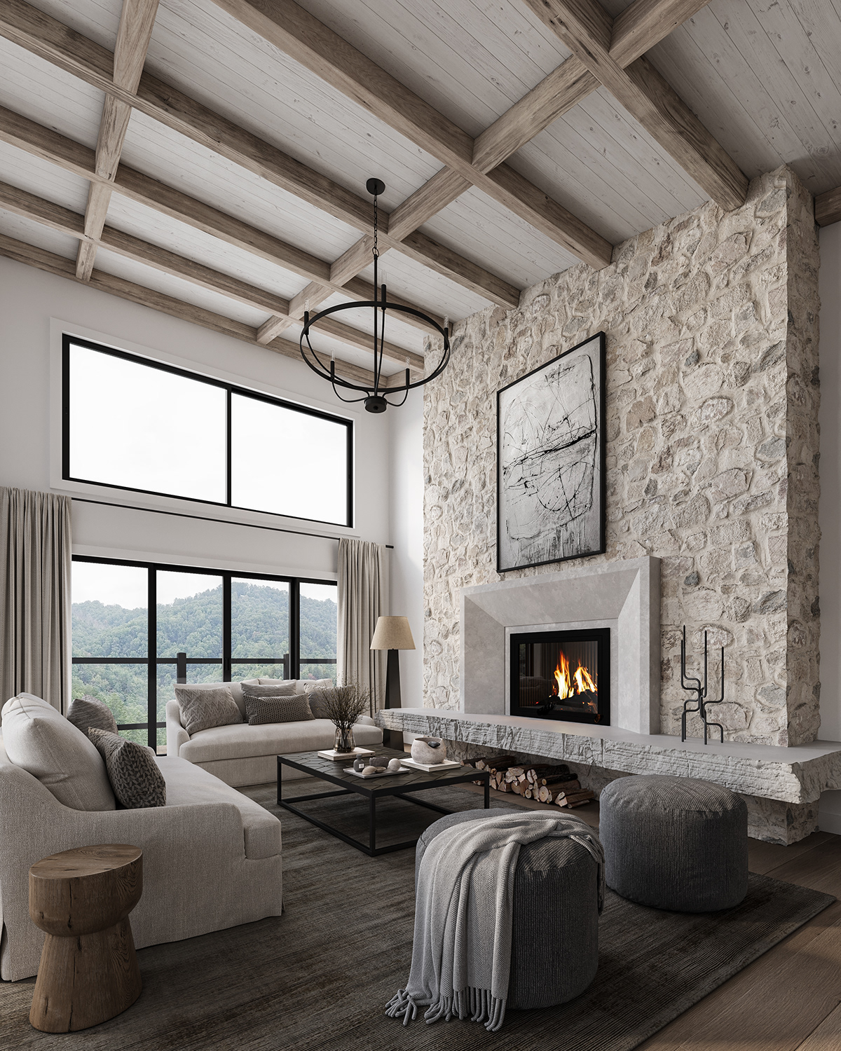 rustic chalet visualization Render architecture interior design  3ds max archviz corona realistic