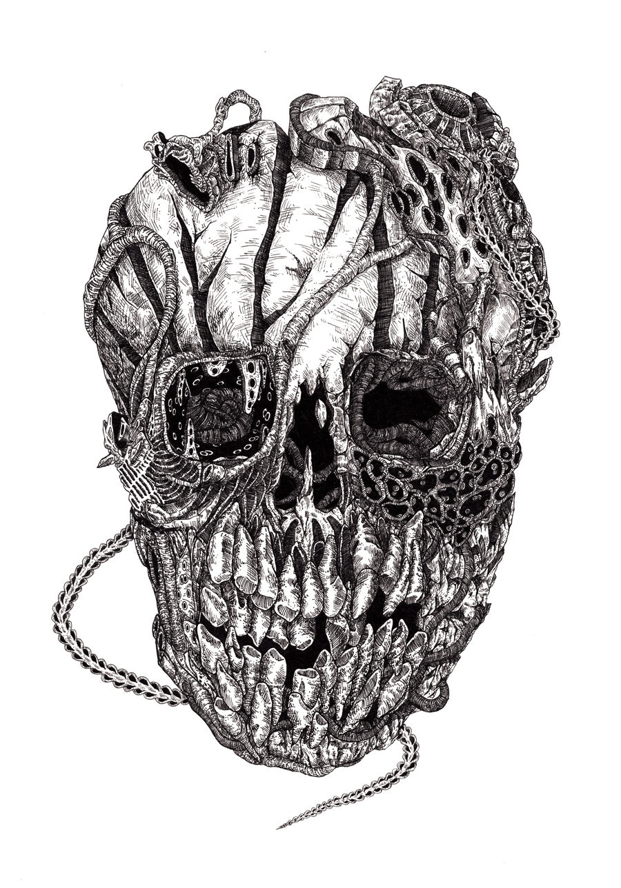 ink pen skull monster grotesque black