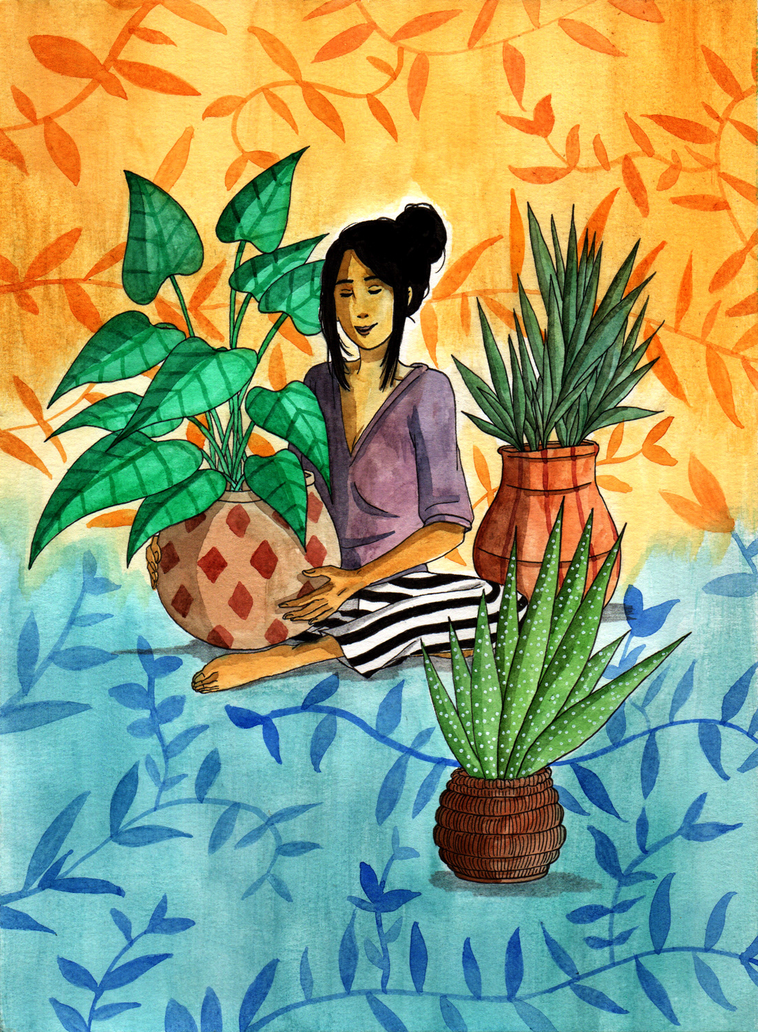 Une aquarelle avec des plantes. - Watercolor with plants.
