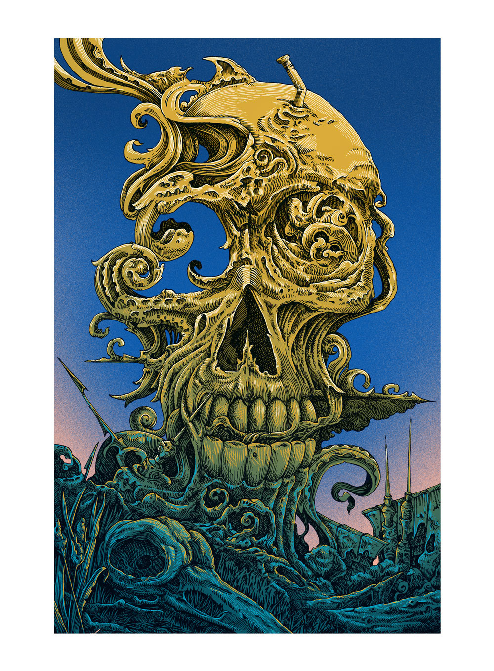 skull 1980s sci-fi science fiction Landscape candy color inprnt art print poster #rafbanzuela