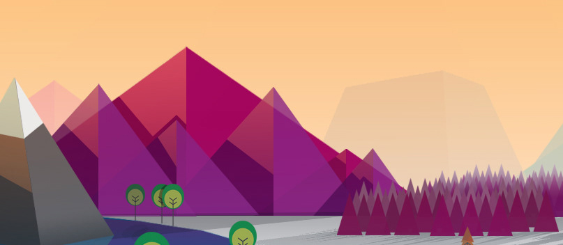 DAWN low-poly panorama Landscape minimal mountains hills trees forest Beautiful simple experiment Render horizon clouds