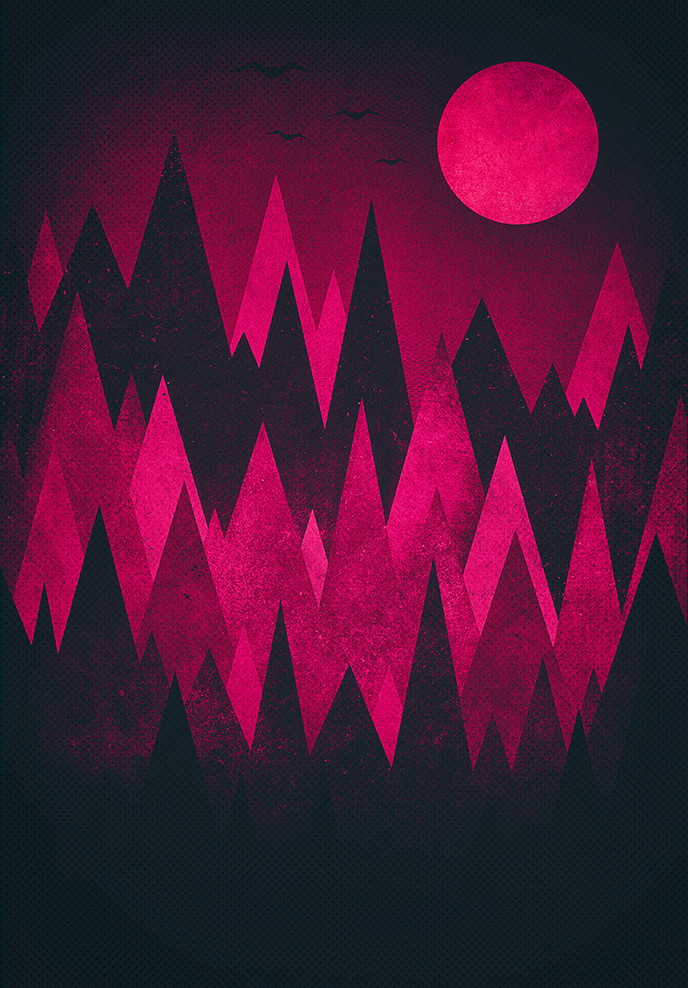 Threadless dark woods peak red magenta minmal geometric dark art