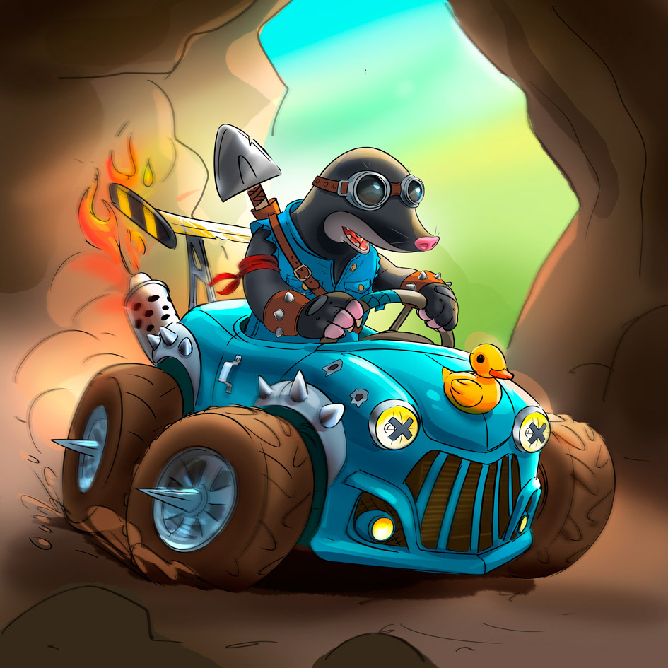 cartoon Character design  concept art sketch Mole animal cute Racing car