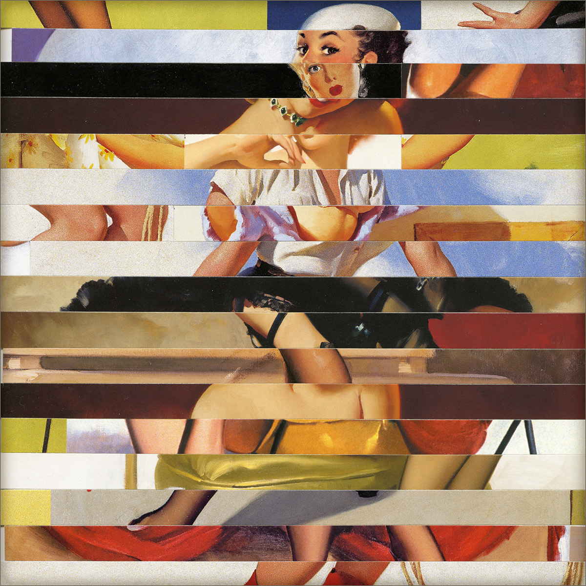 Glitch pin-up collage abstract stripes handmade woman strips error Chance pattern vintage sexy pinup post-digital