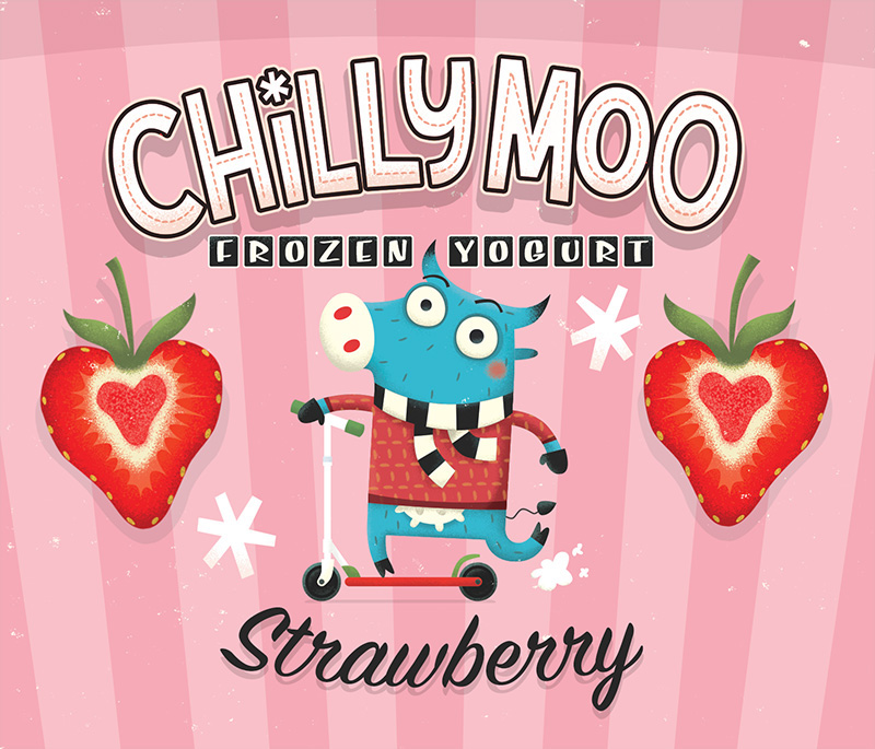 illustrated pots yogurt chilly moo cows frozen Retro HAND LETTERING sketches Fruit strawberrry berries banana illustratorsireland