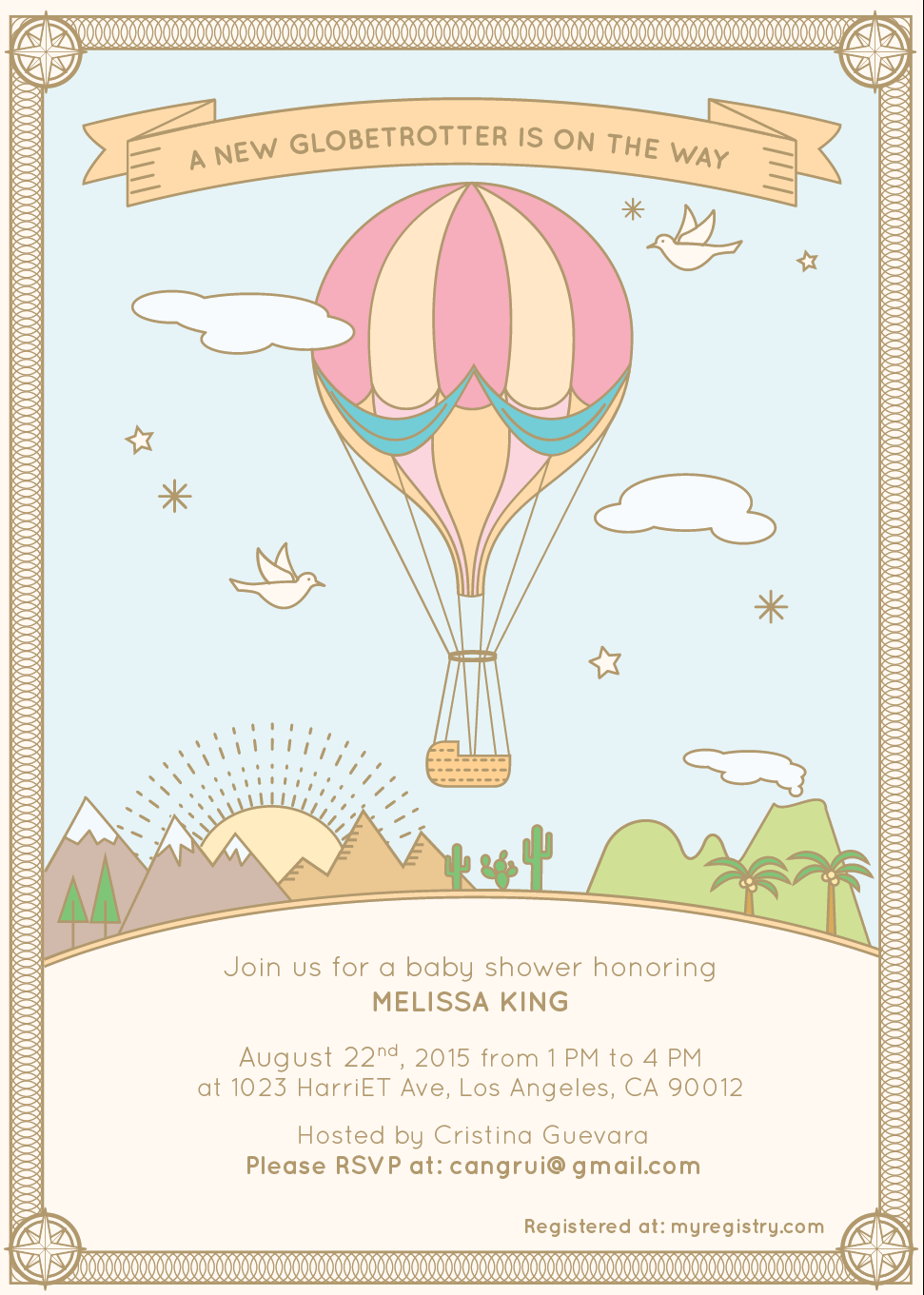 Baby Shower Invitation Travel hot balloon Around the world