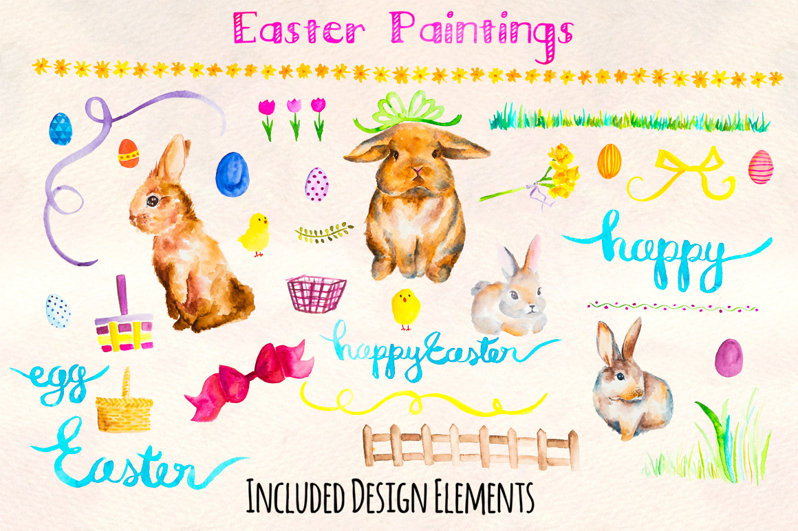 Easter bunny cute bunny holidays watercolour watercolor kit cute girly sweet bundle