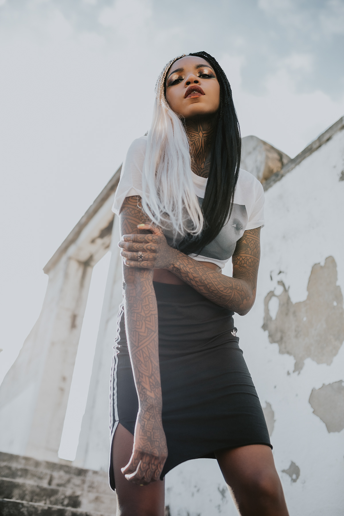 Alternative model Beautiful black woman city Lisbon portrait Portugal sexy sunlight tattoos