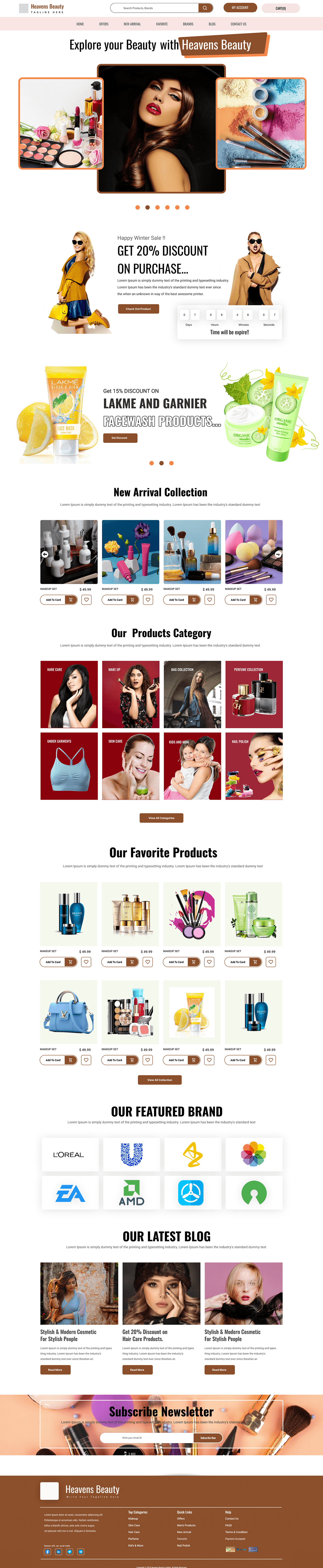 cosmetics beauty Fashion  ui design UX design landing page Website Design Webdesign ecommerce website Figma