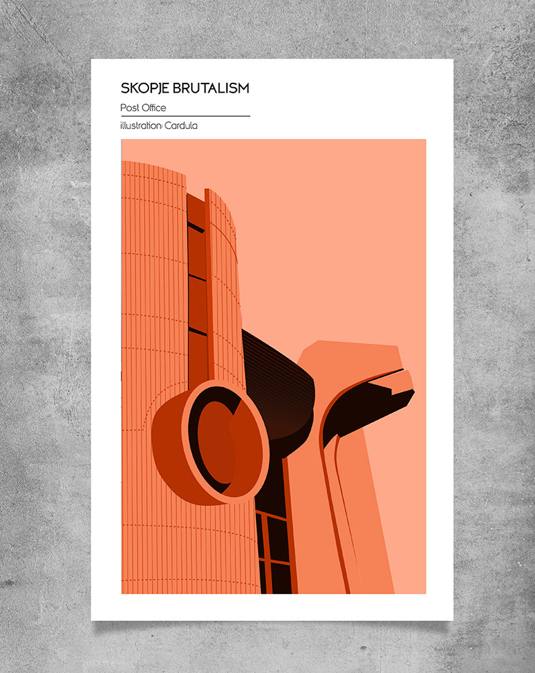 Brutalism skopje buildings cardula ilustration vector poster architecture