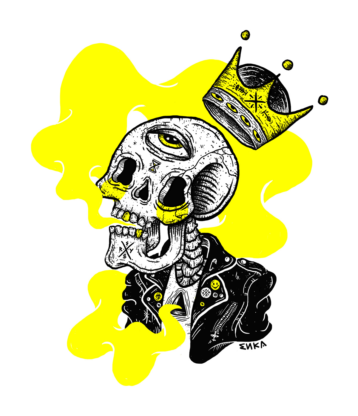 ENKA enkailustracion Peppersoul king skull black n yellow smoke arte colecction bogota colombia