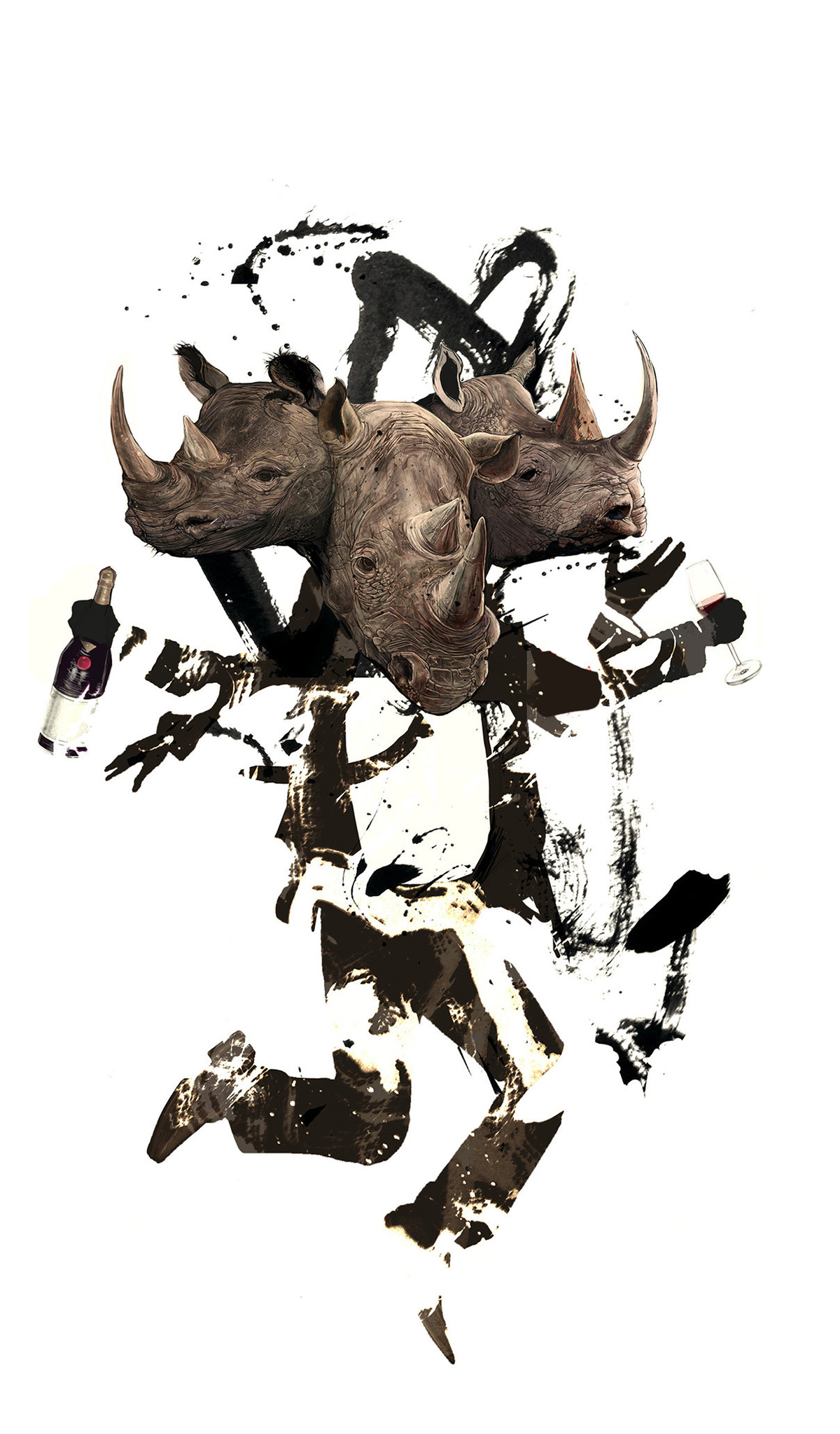 animal animal illustration ionesco eugene ionesco Rhino Rhinoceros dark art animal art book book cover play ink sumi surreal fantasy